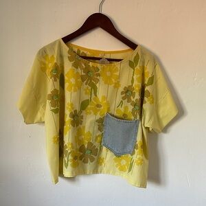 Vintage Yellow Floral Blouse with Pocket